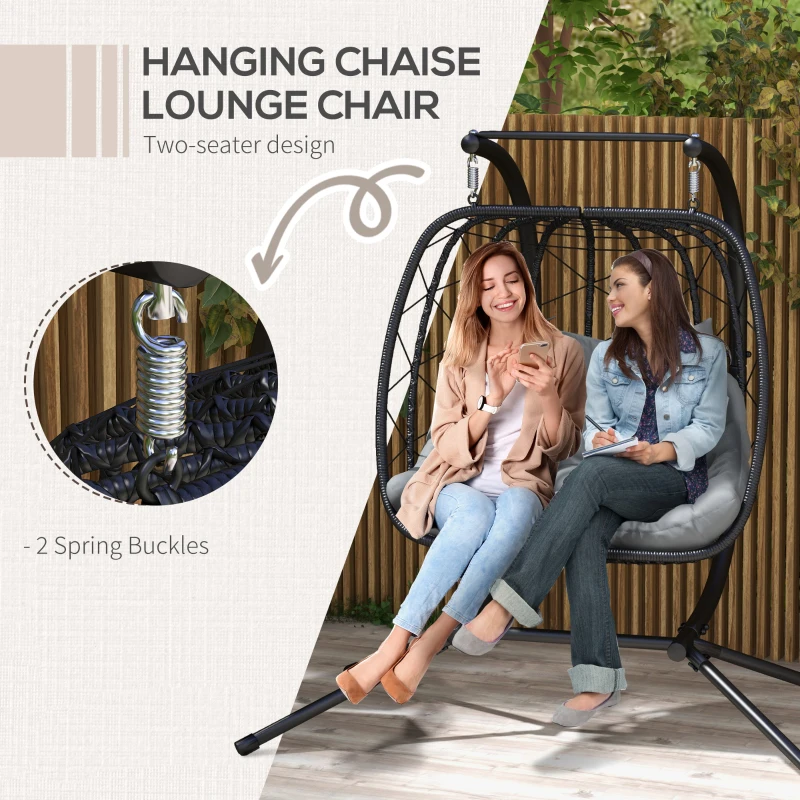 Best Two-Seater Steel Frame Hanging Egg Chair - Black - Image 4