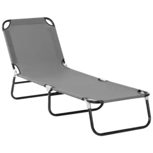 Best Foldable Sun Lounger with 5-Position Adjustable Backrest, Outdoor Portable Recliner Chaise Lounge Chair with Breathable Mesh Fabric, Grey