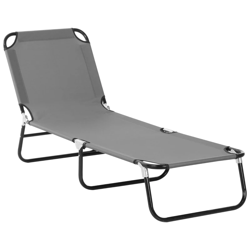 Best Foldable Sun Lounger with 5-Position Adjustable Backrest, Outdoor Portable Recliner Chaise Lounge Chair with Breathable Mesh Fabric, Grey