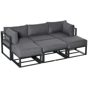 Best Garden Daybed, 6 Piece Outdoor Sectional Sofa Set, Aluminum Patio Conversation Furniture Set with Coffee Table, Footstool and Cushions, Grey
