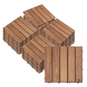 Best 27 Pcs Solid Wood Interlocking Decking Tiles For Patio, Balcony, Roof Terrace, Hot Tub, Brown, (30 x 30 cm Per Piece)
