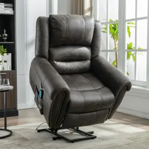 Large Power Lift Recliner Massage Chair with Heat, Heavy Duty Electric Reclining Chair with USB Port and Side Pockets, 104x106x102 cm, Grey