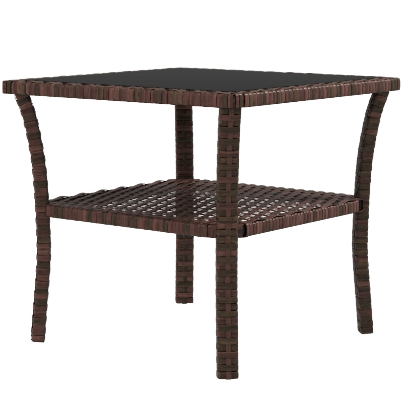 Best Two-tier PE Rattan Square Coffee Table - Brown - Image 11