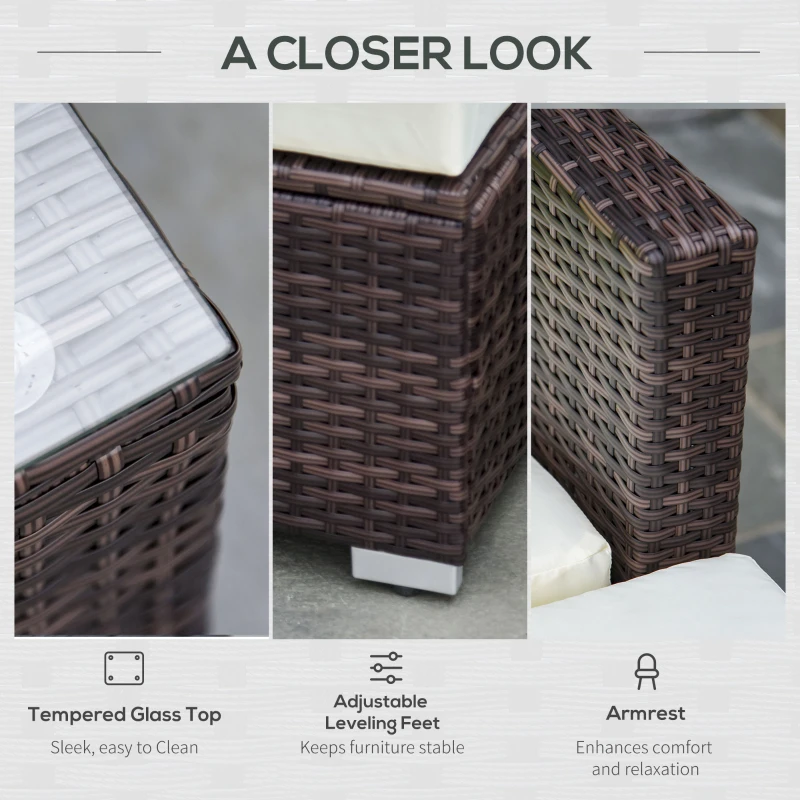 Best 4-Seater Rattan Sofa Set Garden Outdoor Sectional Sofa Coffee Table Combo Patio Furniture-Brown - Image 6