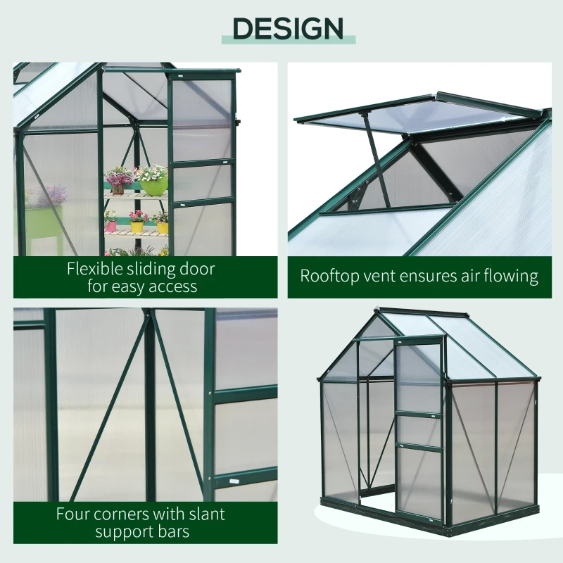 Best 6 x 4ft Polycarbonate Greenhouse, Large Walk-In Green House with Slide Door and Window, Garden Plants Grow House with Aluminium Frame and Foundation, Dark Green - Image 4