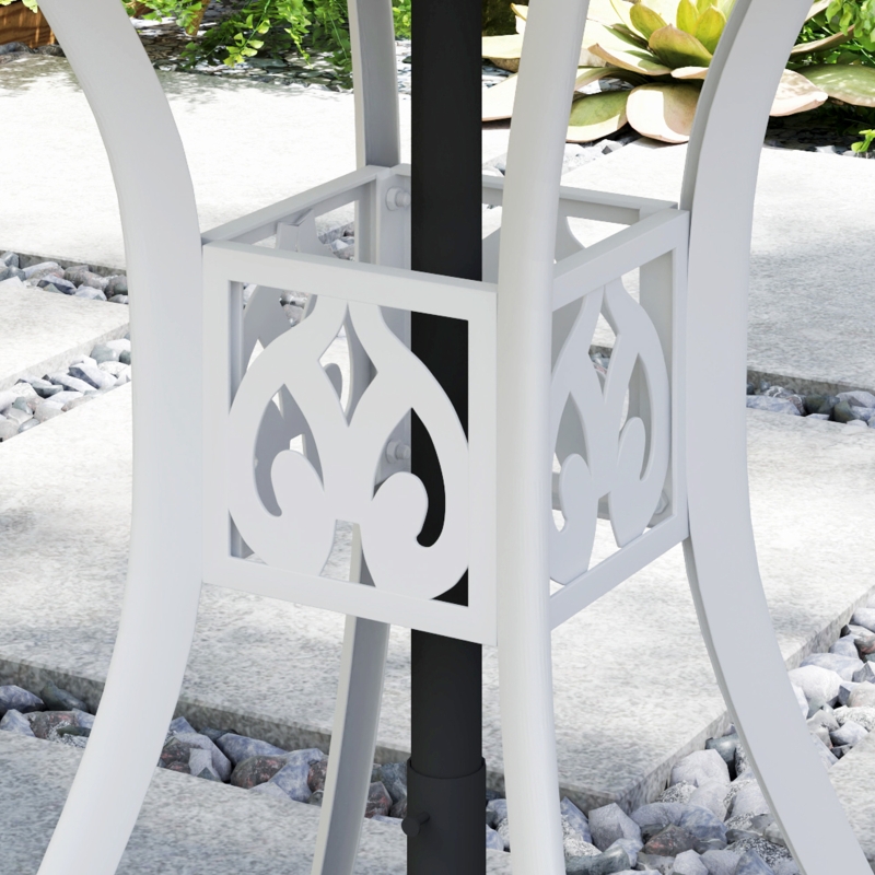 Best 78 cm Round Garden Dining Table with Parasol Hole Antique Cast Aluminium Outdoor Table Only, White - Image 9