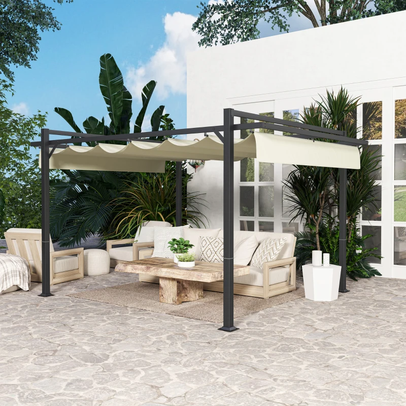 Best 3 x 4m Aluminium Pergola, with Retractable Roof - Grey/Khaki - Image 8