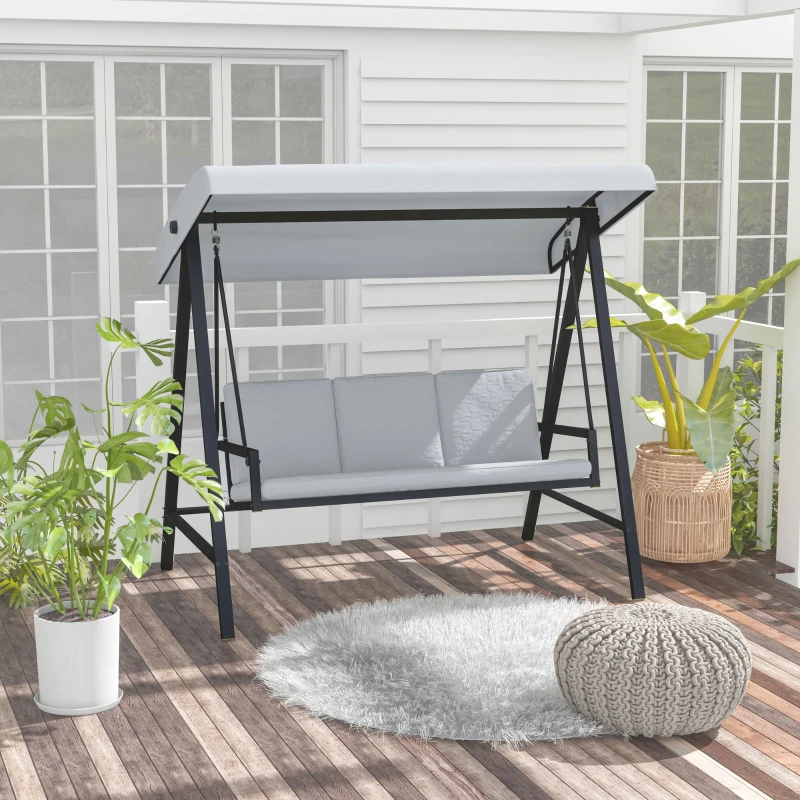 Best Three-Seat Garden Swing Chair, with Adjustable Canopy - Grey - Image 2