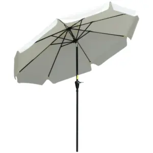 Best 2.7m Patio Parasol Garden Umbrellas Outdoor Sun Shade Table Umbrella with Tilt, Crank, 8 Ribs, Ruffles, White