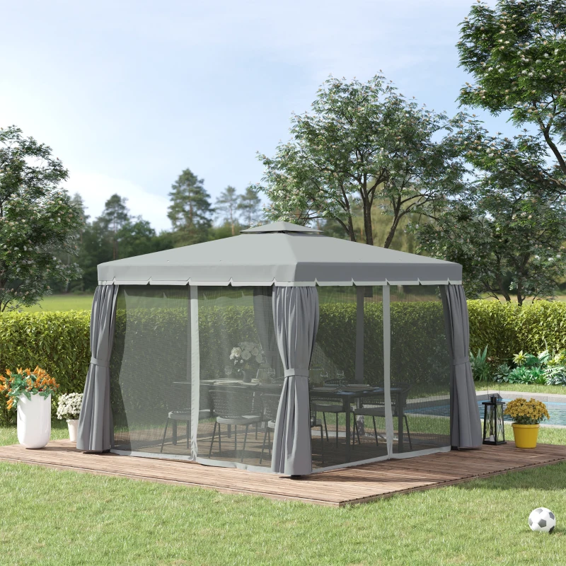 Best 3 x 3(m) Patio Gazebo Canopy Garden Pavilion Tent Shelter Marquee with 2 Tier Water Repellent Roof, Mosquito Netting and Curtains, Aluminium Frame, Dark Grey - Image 2
