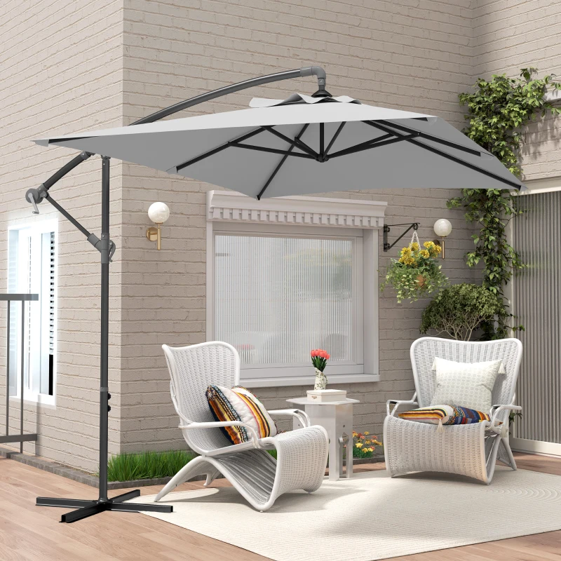 Best 3(m) Cantilever Overhanging Parasol, with Cross Base - Light Grey - Image 8