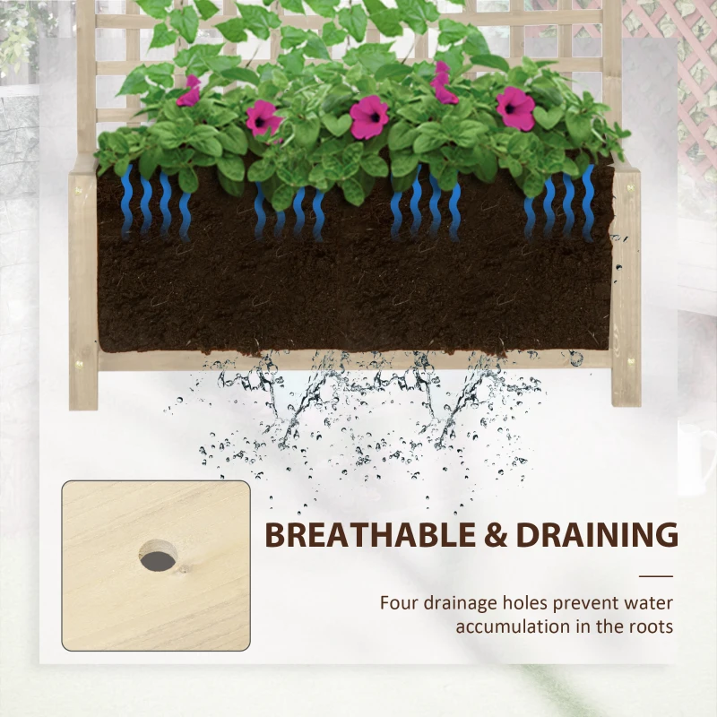 Best Raised Bed with Drainage Holes, Wood Planter with Trellis for Climbing Plants to Grow Vegetables, Flowers, Natural - Image 5