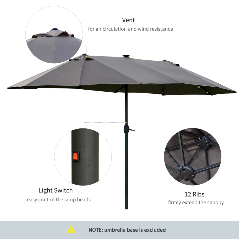 Best 4.4m Double-Sided Sun Umbrella Patio Parasol LED Solar Lights Dark Grey - Image 5