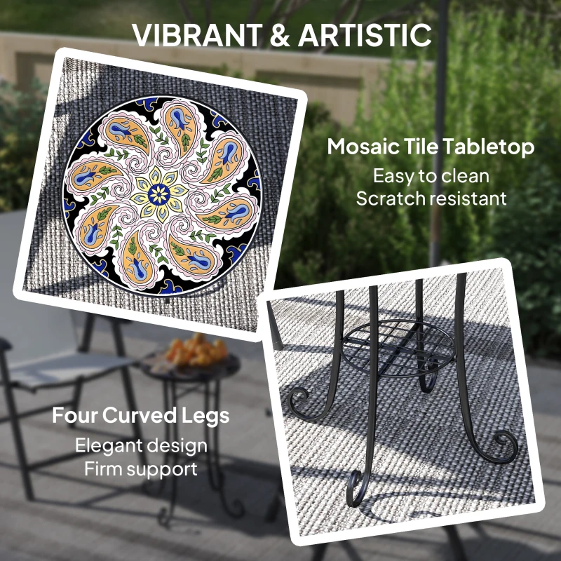Best Mosaic Garden Table, 35.5 cm Round Outdoor Table with Shelf, Ceramic Tile Top, Small Garden Side Table Bistro Table End Table Plant Stand for Indoor, Patio, Balcony, Orange - Image 4