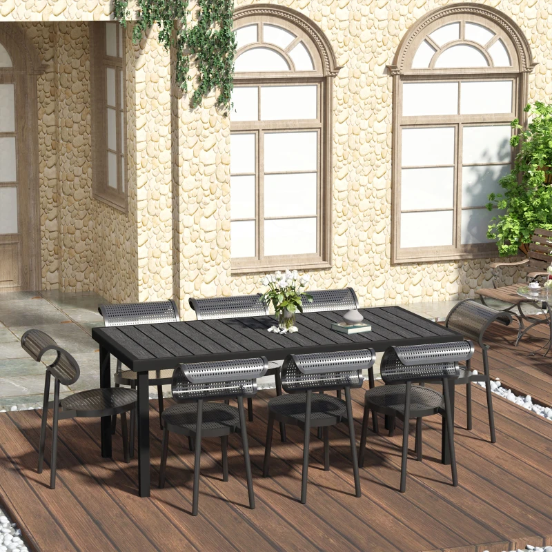 Best Aluminium Outdoor Garden Dining Table for 8 People, Faux Wood Top, for Garden, Patio, 190 x 90 x 74cm, Black - Image 2