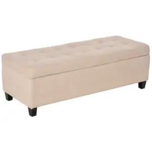 Best Linen Storage Ottoman, End of Bed Bench, Padded Footrest Seat with Tufting Design, Hinged Lid and Wood Frame 125L x 49W x 41.5H cm Beige