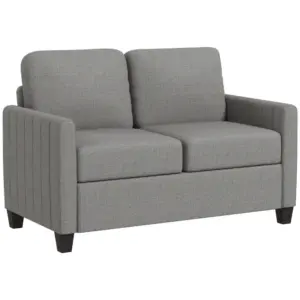 Best 2 Seater Sofa, Channel Tufted Modern Fabric Couch, Comfy Upholstered Small Sofa Loveseat with Spring Cushion, Back Pillow, for Living Room, Bedroom, Office, Light Grey
