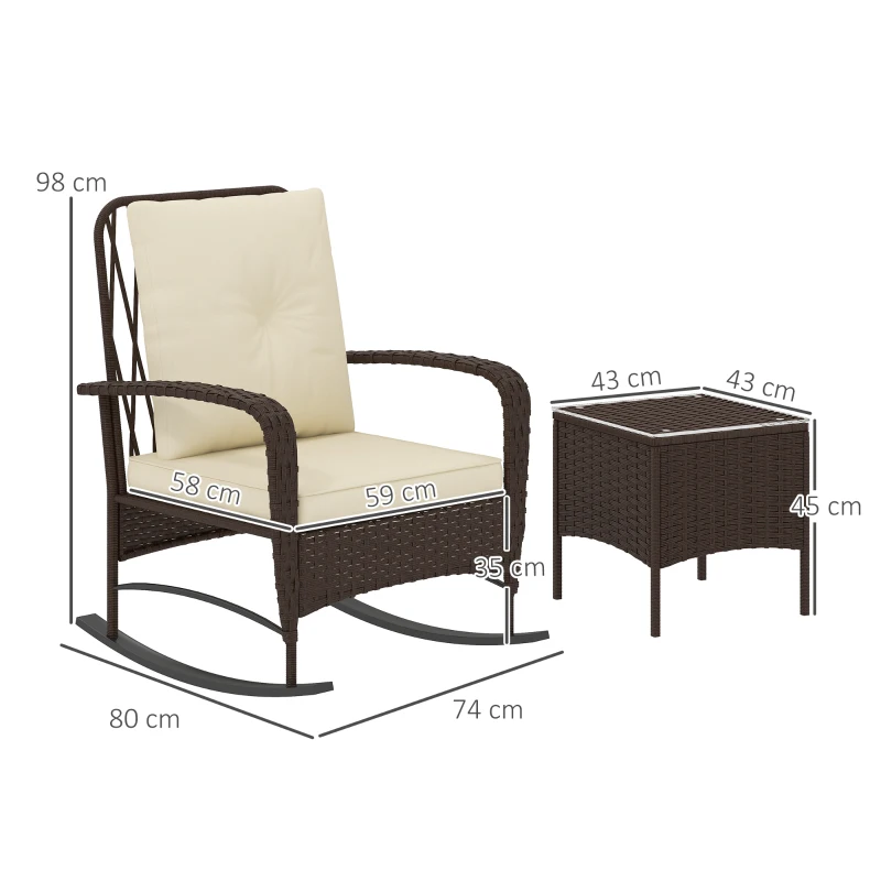 Best Three-Piece Rocking Chair Rattan Bistro Set - Brown - Image 3