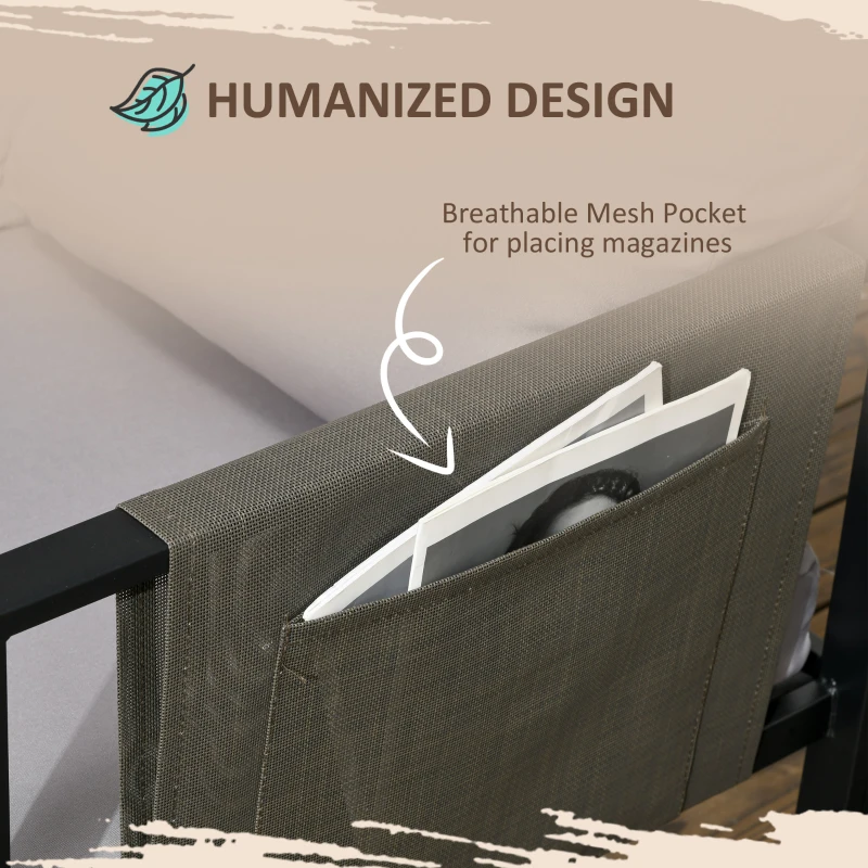 Best 5 Seater Garden Corner Sofa Set, 4 Pieces Metal Garden Furniture Set with Loveseats, Glass Top Coffee Table, Breathable Mesh Pocket, Outdoor Conversation Furniture with Cushions, Light Grey - Image 5