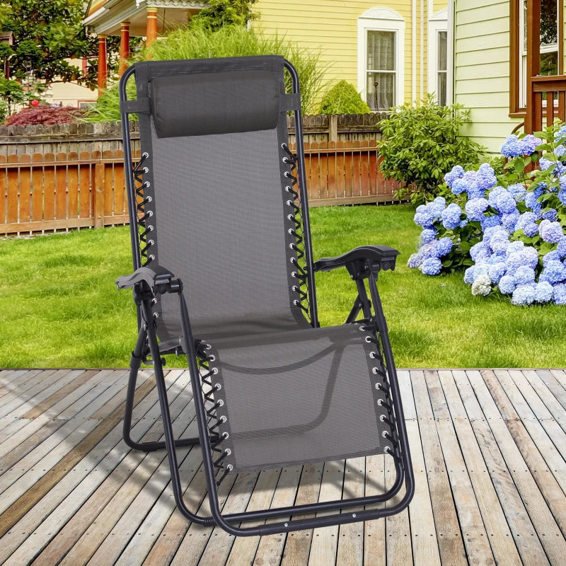 Best Zero Gravity Chair Metal Frame Texteline Armchair Outdoor Folding and Reclining Sun Lounger with Head Pillow for Patio Decking Gardens Camping, Grey - Image 2