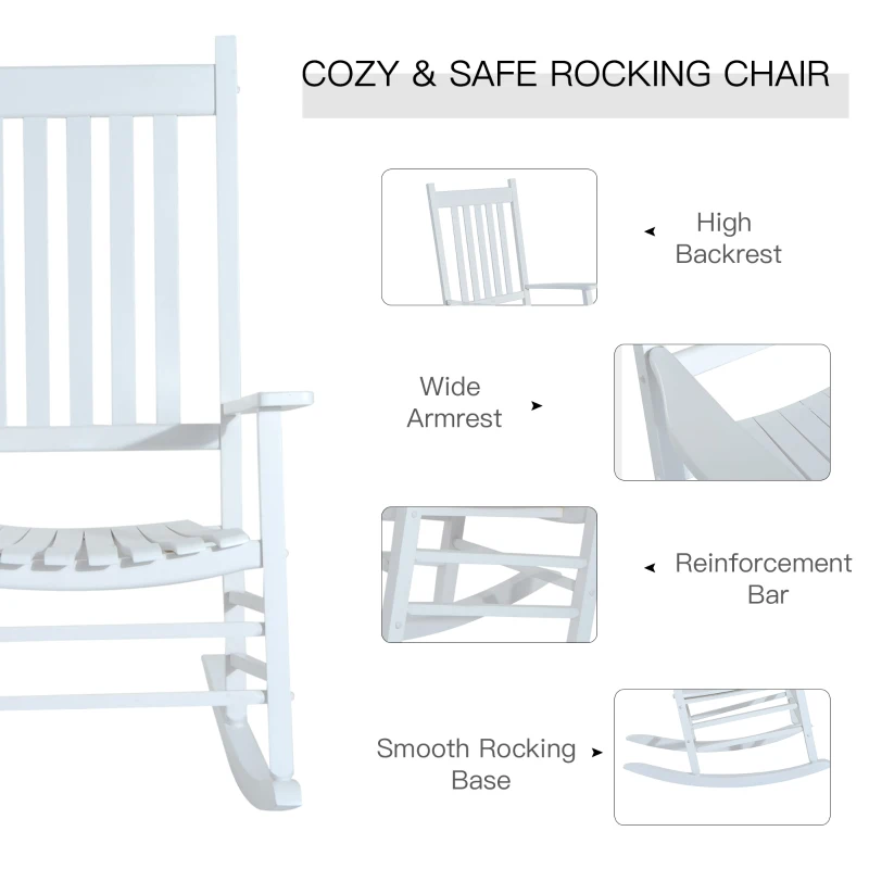 Best Outdoor Porch Rocking Chair Armchair Wooden Patio Rocker Balcony Deck Garden Seat White - Image 4