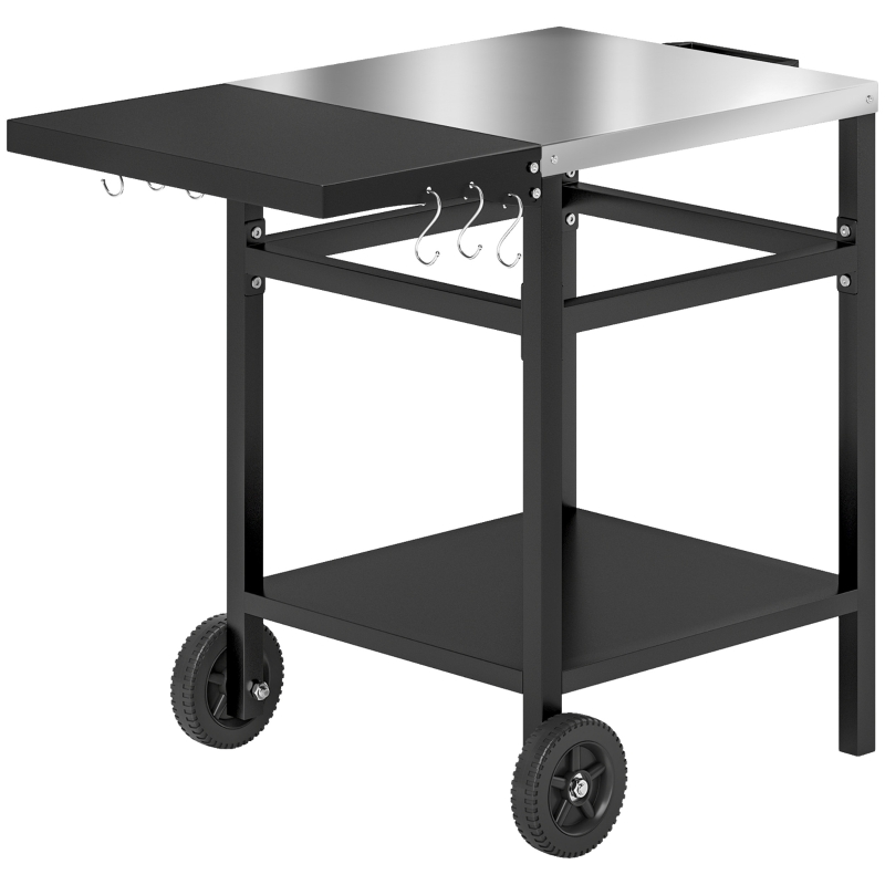 Best BBQ Trolley with Stainless Steel Top and Foldable Side Table, Outdoor Kitchen BBQ Station with Hooks and Shelf, Pizza Oven Table Movable Outdoor Grill Dining Cart with Cover, Black - Image 11