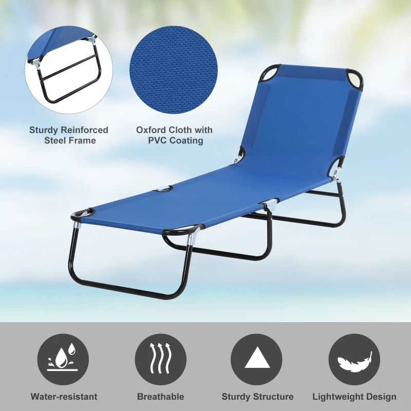 Best Foldable Sun Lounger with 5-Position Adjustable Backrest, Outdoor Portable Recliner Chaise Lounge Chair with Breathable Mesh Fabric, Blue - Image 5