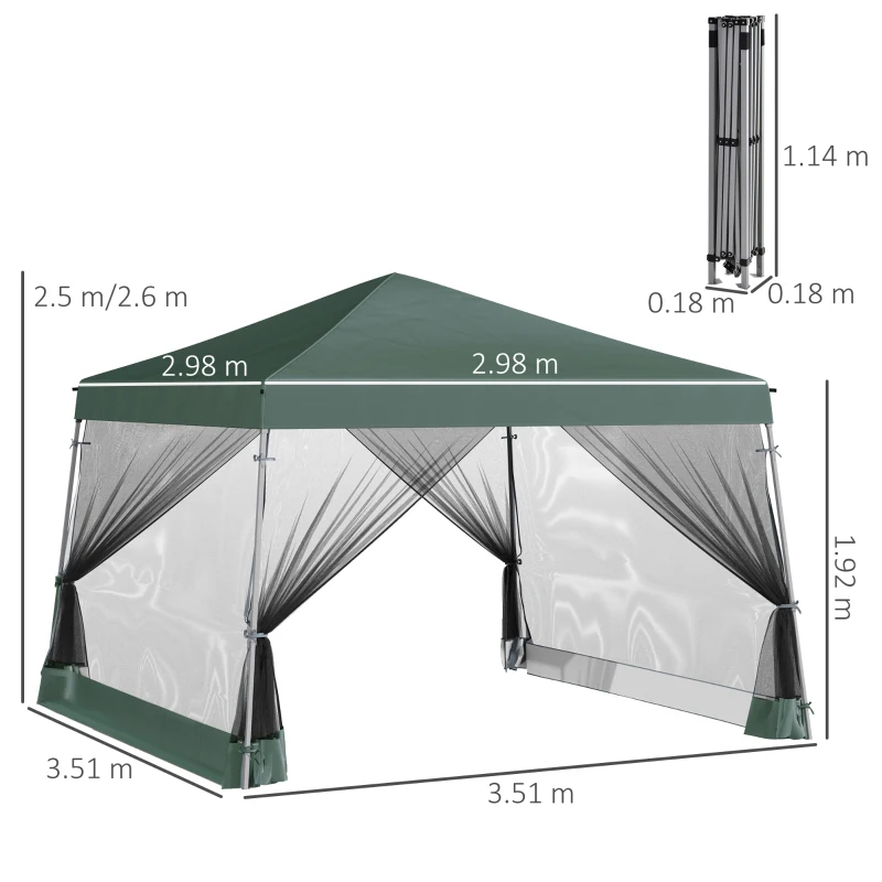 Best Outdoor Garden Pop-up Gazebo Canopy Tent Sun Shade Event Shelter Folding with Adjustable Height, Mesh Screen Side Walls 3.5 M × 3.5 M Base / 3 M × 3 M Top, Green - Image 3