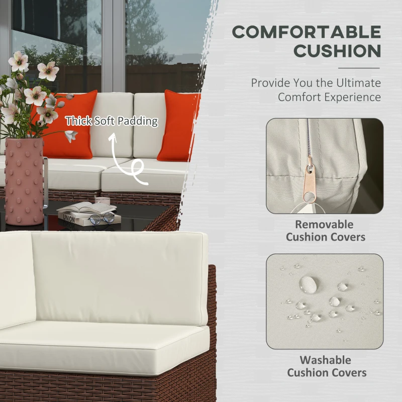 Best Seven-Piece Rattan Garden Set, with Glass-Top Table - Brown/Beige - Image 6