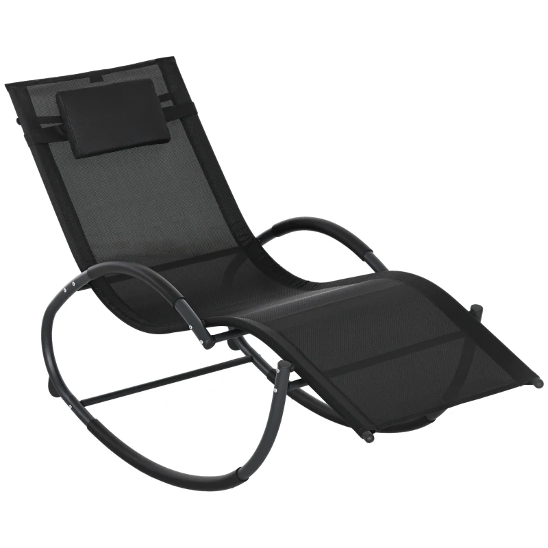 Best Steel Frame Zero Gravity Rocking Chair, with Pillow - Black