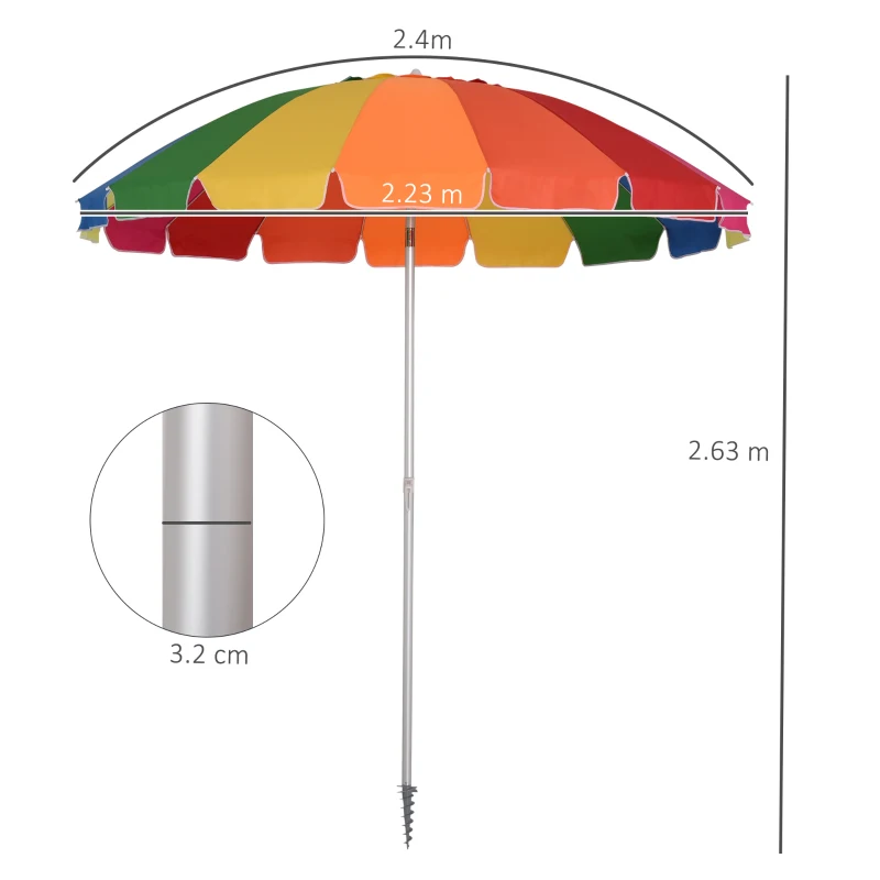 Best Arc. 2.4m Beach Umbrella with Sand Anchor, Outdoor Sun Shade Parasol with UV Protection, Adjustable Tilt, Carry Bag, Multicolour - Image 3