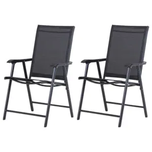 Best Steel Frame Set of 2 Foldable Outdoor Garden Chairs Black
