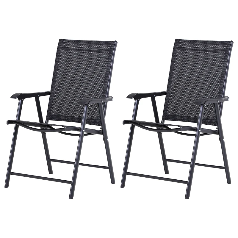 Best Steel Frame Set of 2 Foldable Outdoor Garden Chairs Black