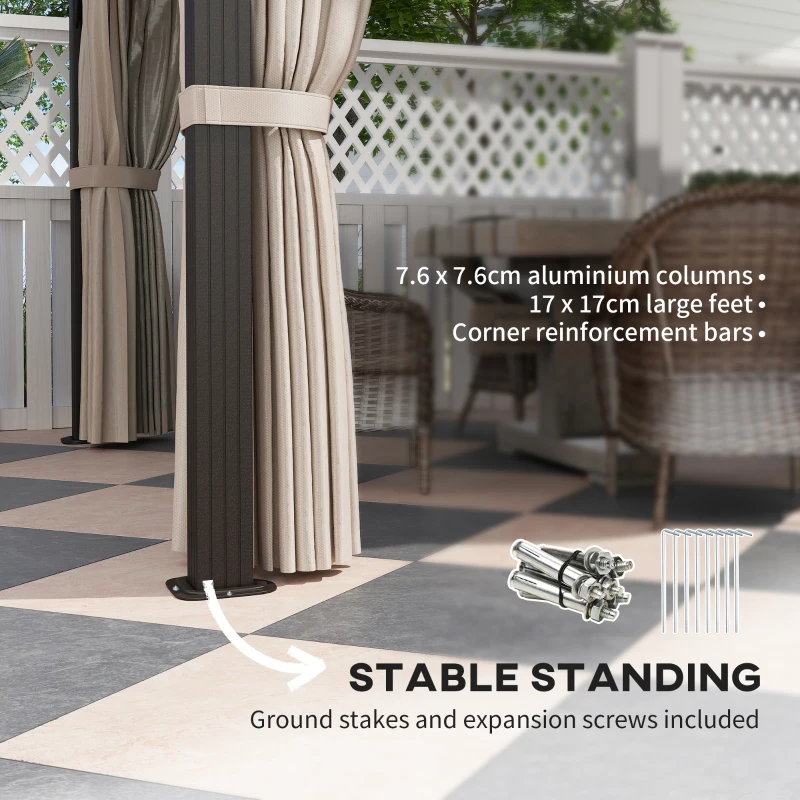 Best 3 x 4m Hardtop Gazebo Canopy with UPF30+ Double Polycarbonate Roof, Aluminium Frame Garden Gazebo Permanent Pavilion with Mosquito Netting and Curtains for Patio, Deck, Beige - Image 5