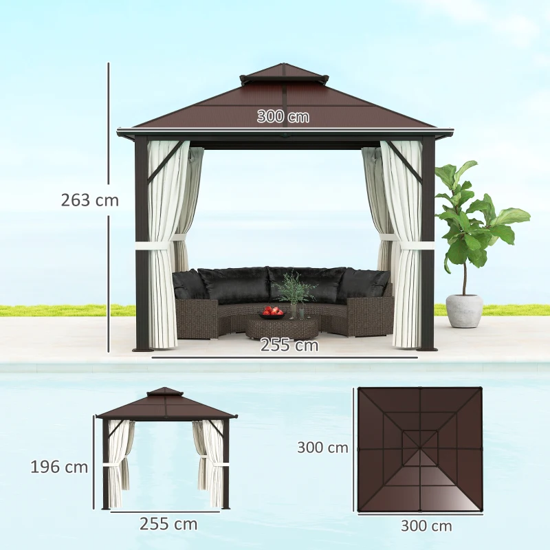 Best 3 x 3(m) Hardtop Gazebo Canopy with UPF30+ Double Polycarbonate Roof, Aluminium Frame Garden Gazebo Permanent Pavilion with Mosquito Netting and Curtains for Patio, Deck, Beige - Image 3