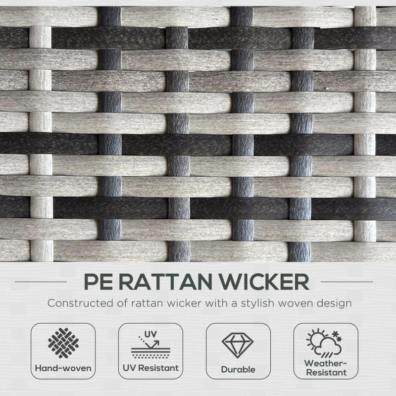 Best Rattan Sun Lounger w/ Storage Tea Table & Footstools, Grey - Image 4