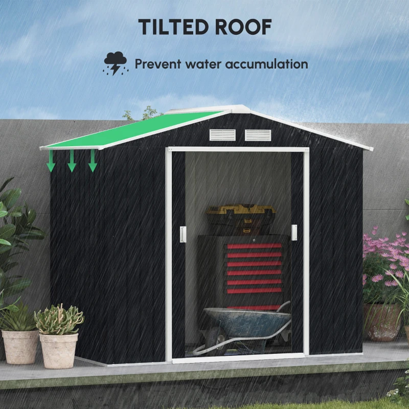 Best 7 x 4ft Metal Garden Shed, Outdoor Storage Tool House with Ventilation Slots, Foundation Kit and Lockable Double Doors, Dark Grey - Image 5