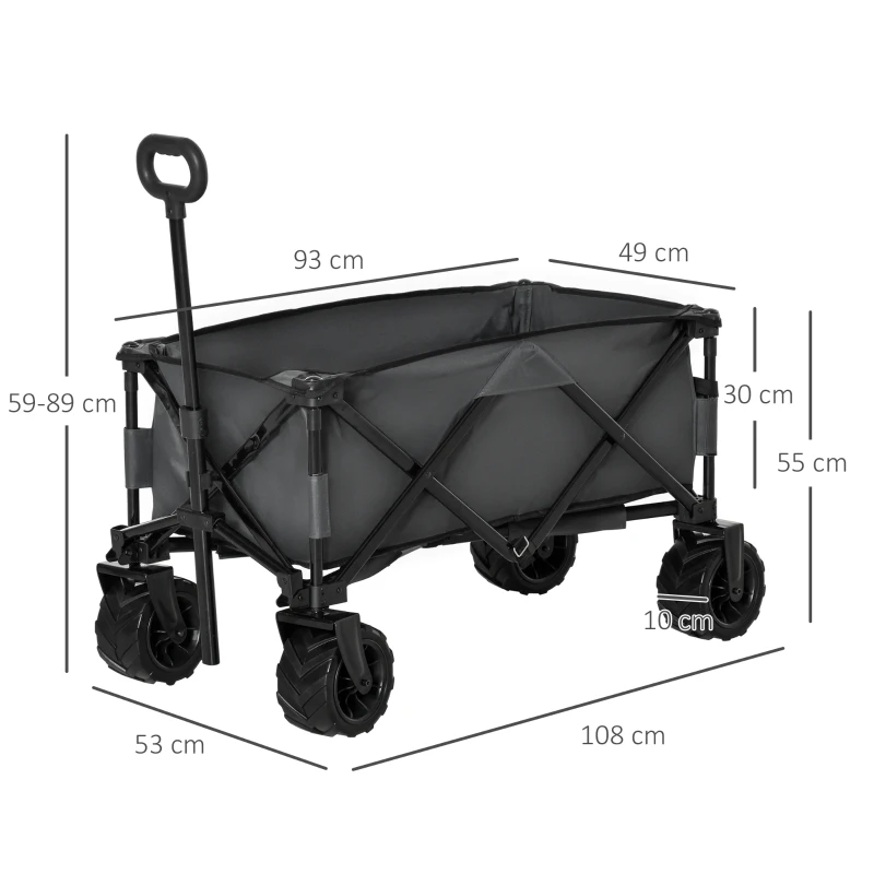 Best Outdoor Pull Along Cart Folding Cargo Wagon Trailer Trolley for Beach Garden with Handle, Anti-Slip Wheel - Dark Grey - Image 3
