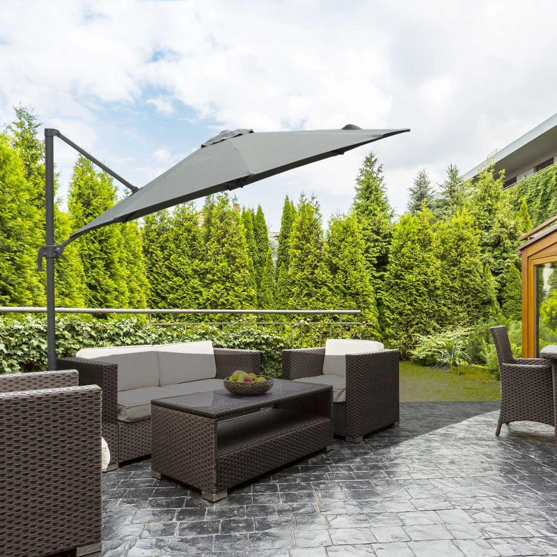 Best 3(m) Offset Parasol Cantilever Hanging Umbrella 360° Rotation w/ Base Dark Grey - Image 2