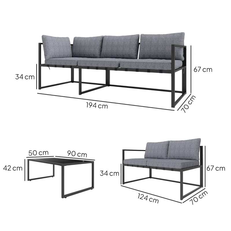 Best Three-Piece L Shaped Garden Furniture Set with Cushions - Grey - Image 3
