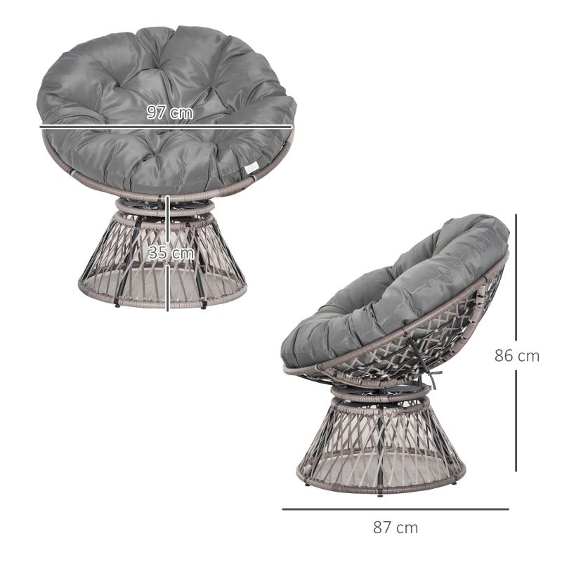 Best 360° Swivel Rattan Papasan Moon Bowl Chair Round Lounge Garden Wicker Basket Seat with Padded Cushion Oversized for Outdoor Indoor, Grey - Image 3