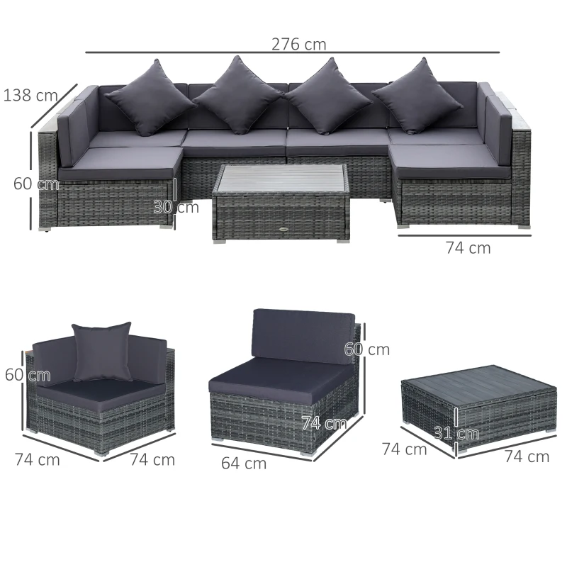 Best 7 Pieces Patio Wicker Sofa Set, Outdoor PE Rattan Sectional Furniture Set w/ Acacia Table Top & Cushion for Garden, Backyard, Grey - Image 3