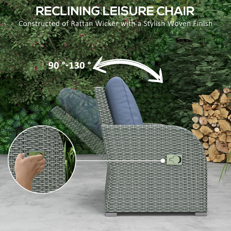 Best Six-piece Outdoor Rattan Dining Set, Outdoor Sofa Set with Reclining Armchairs and Mental Frame, Blue - Image 4