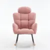 Upholstered Tufted Teddy Fabric Rocking Chair with Headrest and Backrest, Wooden Frame, Painted Metal Base, 102L x 70W x 105H cm, Pink - Image 8