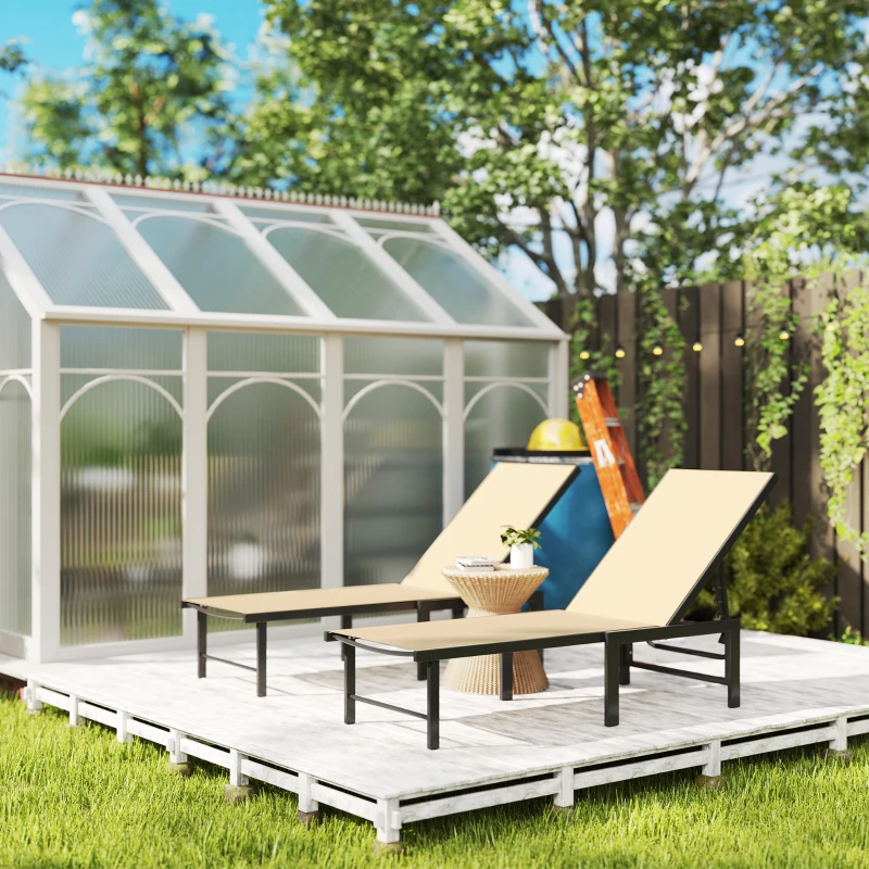 Best Set of Two Reclining Sun Loungers - Khaki - Image 7