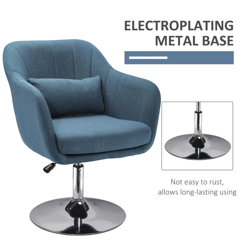 Best Swivel Linen Fabric Accent Chair for Living Room Contemporary Vanity Armchair with Adjustable Height Thick Cushion Lumbar Support Armrest for Bedroom Office Blue - Image 7
