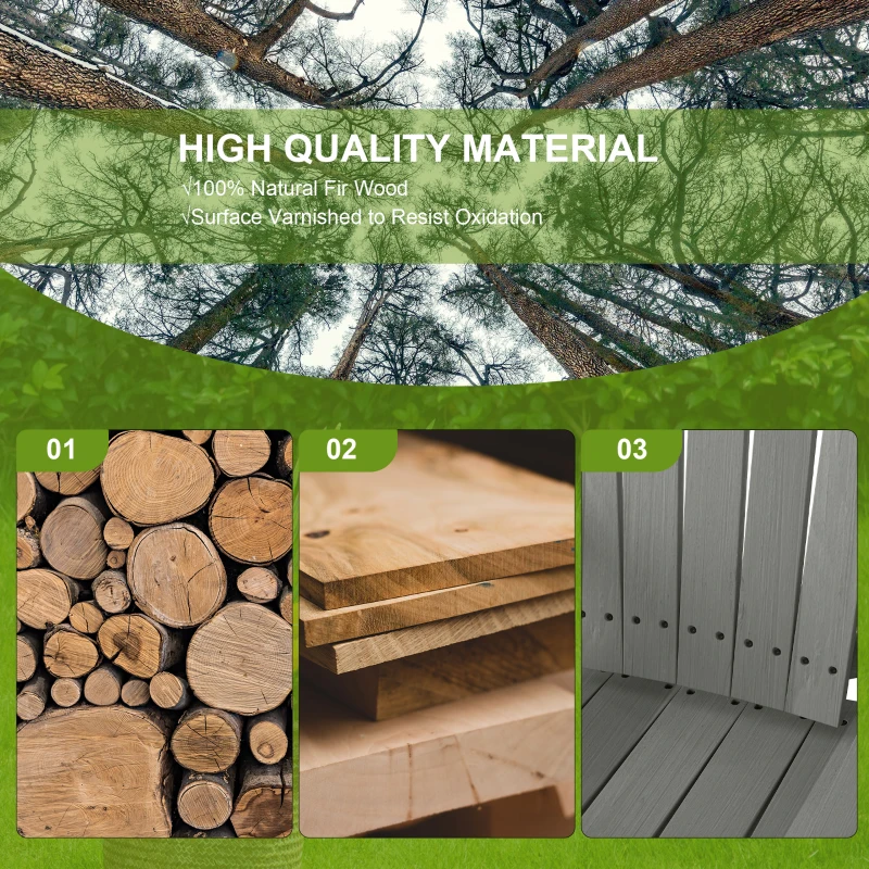 Best Wood Patio Chair Bench 2 Seats w/ Centre Coffee Table, Garden Bench, Grey - Image 5