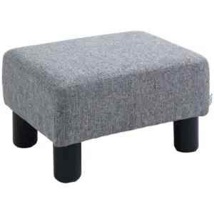 Best Linen Fabric Footstool Ottoman Cube with 4 Plastic Legs, Grey