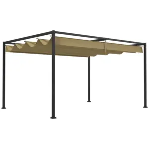Best 3x2m Metal Pergola with Retractable Roof, Garden Gazebo Canopy Shelter for Outdoor, Patio, Khaki