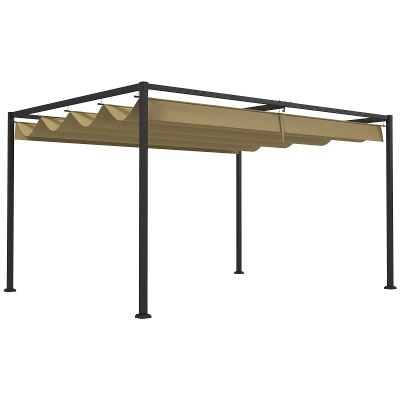 Best 3x2m Metal Pergola with Retractable Roof, Garden Gazebo Canopy Shelter for Outdoor, Patio, Khaki